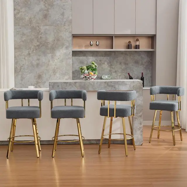 Alt view image 5 of 7 - TS Modern decorative chair, living room side chair with gold metal legs, no wheels, suitable for dressing area, reception room, office,Teddy fleece upholstered metal foot bar chairs 2PC Gray