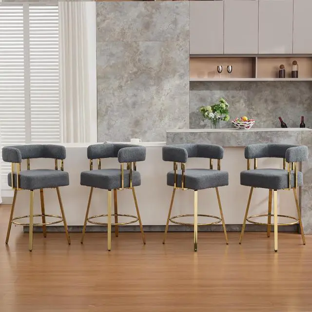 Alt view image 6 of 7 - TS Modern decorative chair, living room side chair with gold metal legs, no wheels, suitable for dressing area, reception room, office,Teddy fleece upholstered metal foot bar chairs 2PC Gray