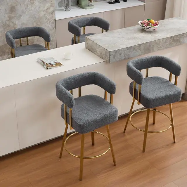 Alt view image 4 of 7 - TS Modern decorative chair, living room side chair with gold metal legs, no wheels, suitable for dressing area, reception room, office,Teddy fleece upholstered metal foot bar chairs 2PC Gray