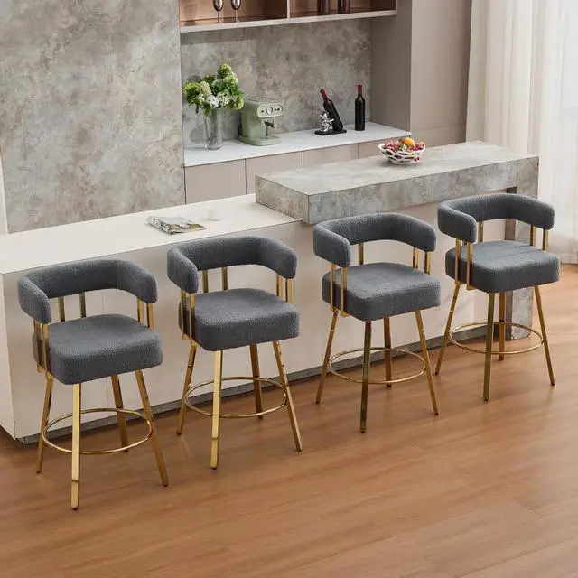 Alt view image 7 of 7 - TS Modern decorative chair, living room side chair with gold metal legs, no wheels, suitable for dressing area, reception room, office,Teddy fleece upholstered metal foot bar chairs 2PC Gray