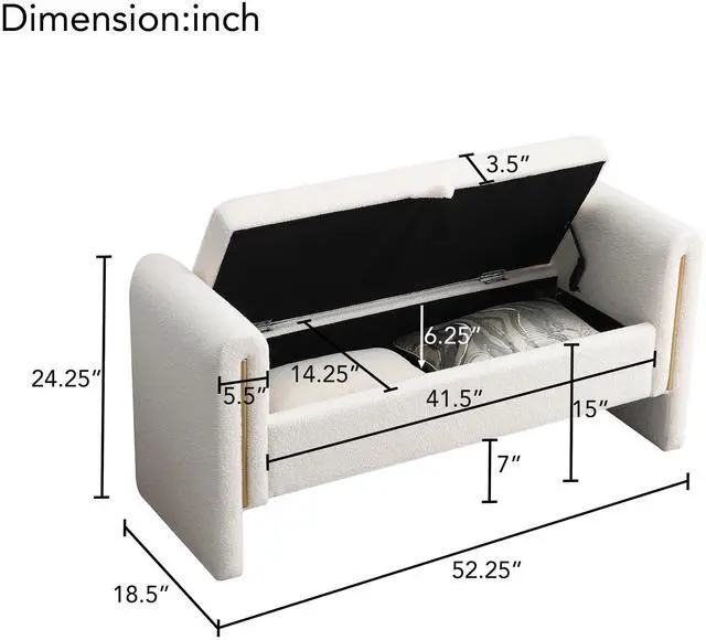 Alt view image 3 of 7 - Modern Teddy Bed End Bench with Arms and Storage,Upholstered Large Foot Rest Stool, Comfy Window Vanity Bench for Living Room,Bedroom,Dorm,Coffee Table,Teddy Cream