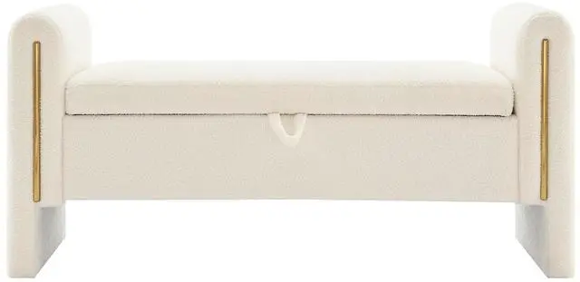 Alt view image 6 of 7 - Modern Teddy Bed End Bench with Arms and Storage,Upholstered Large Foot Rest Stool, Comfy Window Vanity Bench for Living Room,Bedroom,Dorm,Coffee Table,Teddy Cream