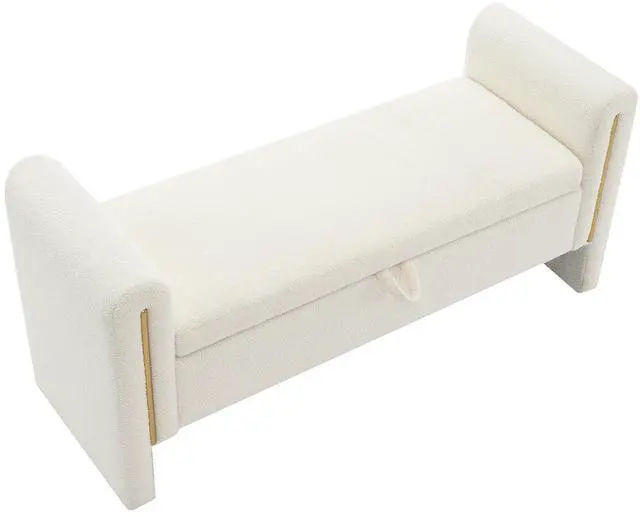 Alt view image 7 of 7 - Modern Teddy Bed End Bench with Arms and Storage,Upholstered Large Foot Rest Stool, Comfy Window Vanity Bench for Living Room,Bedroom,Dorm,Coffee Table,Teddy Cream