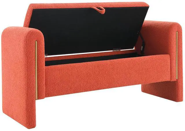 Alt view image 7 of 7 - Modern Teddy Bed End Bench with Arms and Storage,Upholstered Large Foot Rest Stool, Comfy Window Vanity Bench for Living Room,Bedroom,Dorm,Coffee Table,Teddy Orange
