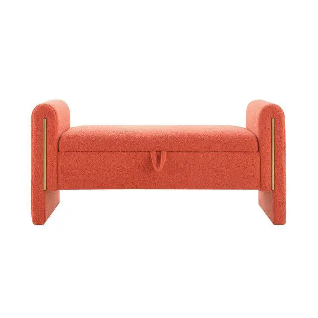 Alt view image 6 of 7 - Modern Teddy Bed End Bench with Arms and Storage,Upholstered Large Foot Rest Stool, Comfy Window Vanity Bench for Living Room,Bedroom,Dorm,Coffee Table,Teddy Orange