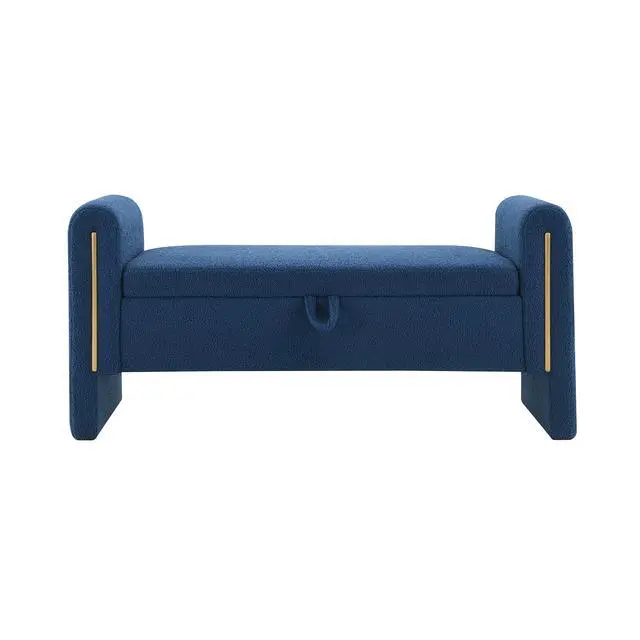 Alt view image 6 of 7 - Modern Teddy Bed End Bench with Arms and Storage,Upholstered Large Foot Rest Stool, Comfy Window Vanity Bench for Living Room,Bedroom,Dorm,Coffee Table,Teddy Navy Blue