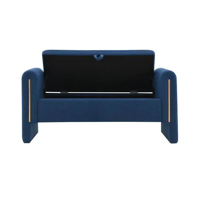 Alt view image 7 of 7 - Modern Teddy Bed End Bench with Arms and Storage,Upholstered Large Foot Rest Stool, Comfy Window Vanity Bench for Living Room,Bedroom,Dorm,Coffee Table,Teddy Navy Blue
