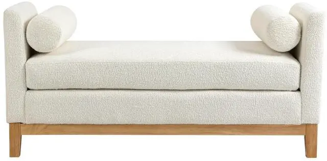 Main image of 54.3"W Elegant Upholstered Bench, Ottoman with Wood Legs & 2 Bolster Pillows for End of Bed, Bedroom, Living Room, Entryway ,Ivory