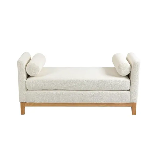 Alt view image 3 of 7 - 54.3"W Elegant Upholstered Bench, Ottoman with Wood Legs & 2 Bolster Pillows for End of Bed, Bedroom, Living Room, Entryway ,Ivory
