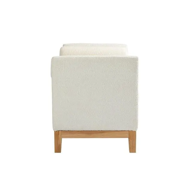 Alt view image 4 of 7 - 54.3"W Elegant Upholstered Bench, Ottoman with Wood Legs & 2 Bolster Pillows for End of Bed, Bedroom, Living Room, Entryway ,Ivory