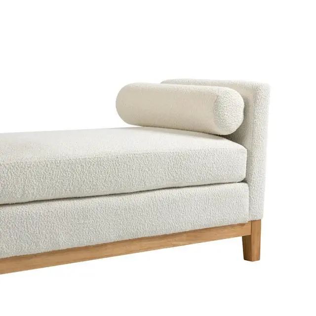 Alt view image 6 of 7 - 54.3"W Elegant Upholstered Bench, Ottoman with Wood Legs & 2 Bolster Pillows for End of Bed, Bedroom, Living Room, Entryway ,Ivory