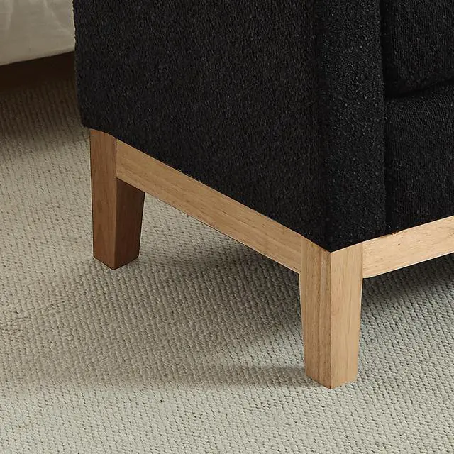Alt view image 7 of 7 - 66.34"W Elegant Upholstered Bench,Daybed, Ottoman with Nature Wood Legs & 2 Bolster Pillows for End of Bed, Bedroom, Living Room, Entryway,Black Boucle