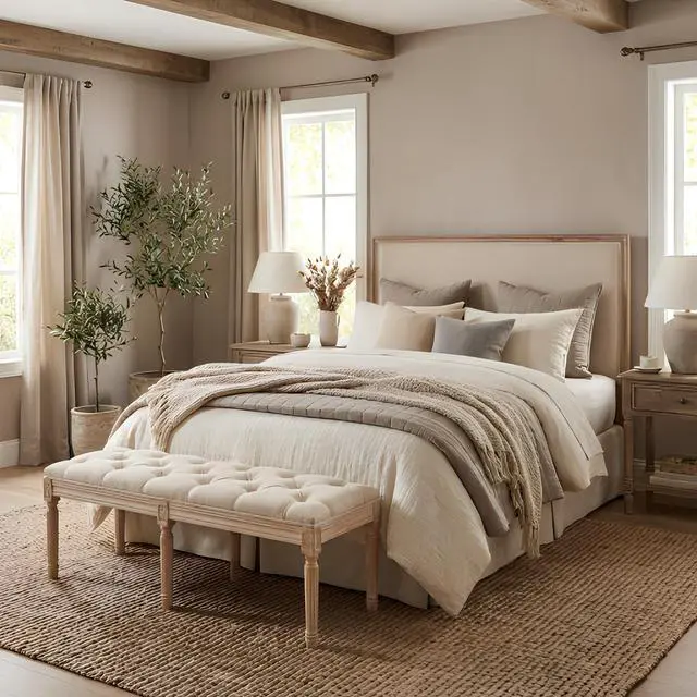 Main image of Bedroom Bench, French Vintage Tufted Entryway Bench, 47.2" Carving Upholstered End of Bed Bench with Distressed Wood Legs, Linen Ottoman Seat for Living Room, Foyer, Dining Room