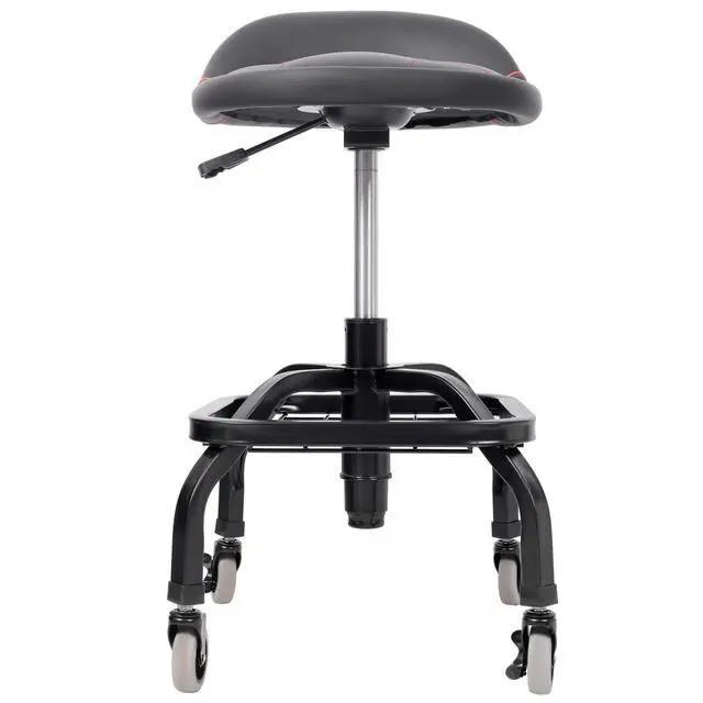 Alt view image 2 of 7 - Rolling Padded Shop Seat with Wheels, Adjustable Height Mechanic Stool for Garage, Workshop, Home