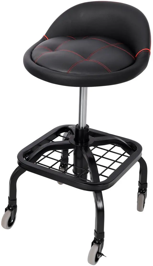 Main image of Rolling Padded Shop Seat with Wheels, Adjustable Height Mechanic Stool for Garage, Workshop, Home