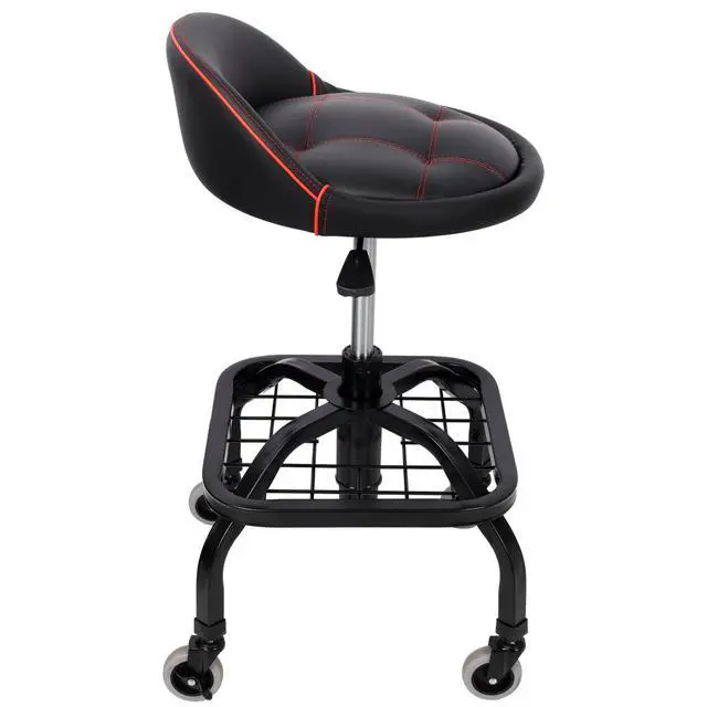 Alt view image 6 of 7 - Rolling Padded Shop Seat with Wheels, Adjustable Height Mechanic Stool for Garage, Workshop, Home
