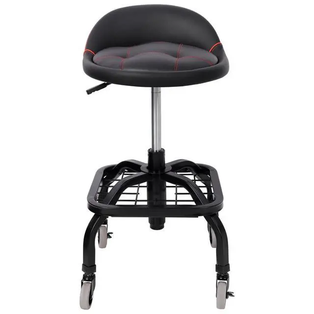 Alt view image 5 of 7 - Rolling Padded Shop Seat with Wheels, Adjustable Height Mechanic Stool for Garage, Workshop, Home