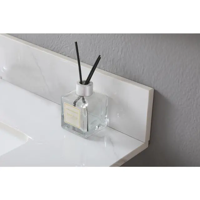 Alt view image 3 of 7 - Montary 31inch bathroom stone vanity top carrara gold color with undermount ceramic sink and single faucet hole with backsplash