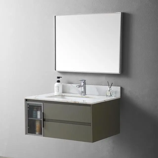 Alt view image 6 of 7 - Montary 31inch bathroom stone vanity top carrara gold color with undermount ceramic sink and single faucet hole with backsplash