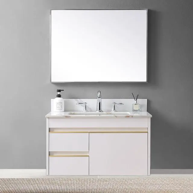 Alt view image 3 of 7 - Montary 31inch bathroom vanity top stone carrara gold new style tops with rectangle undermount ceramic sink and back splash with 3 faucet hole for bathrom cabinet