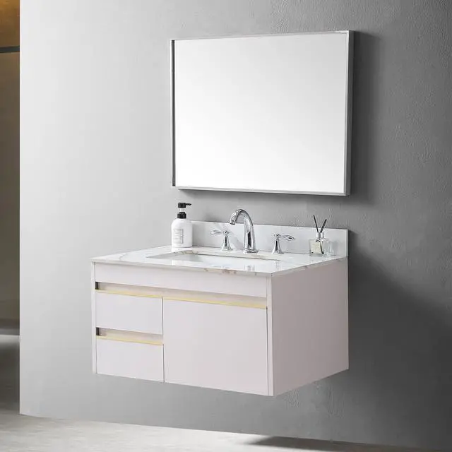 Alt view image 4 of 7 - Montary 31inch bathroom vanity top stone carrara gold new style tops with rectangle undermount ceramic sink and back splash with 3 faucet hole for bathrom cabinet