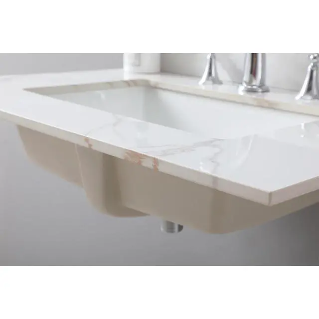 Alt view image 6 of 7 - Montary 31inch bathroom vanity top stone carrara gold new style tops with rectangle undermount ceramic sink and back splash with 3 faucet hole for bathrom cabinet