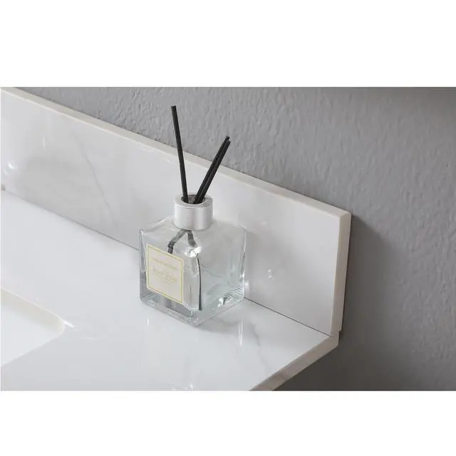Alt view image 7 of 7 - Montary 31inch bathroom vanity top stone carrara gold new style tops with rectangle undermount ceramic sink and back splash with 3 faucet hole for bathrom cabinet