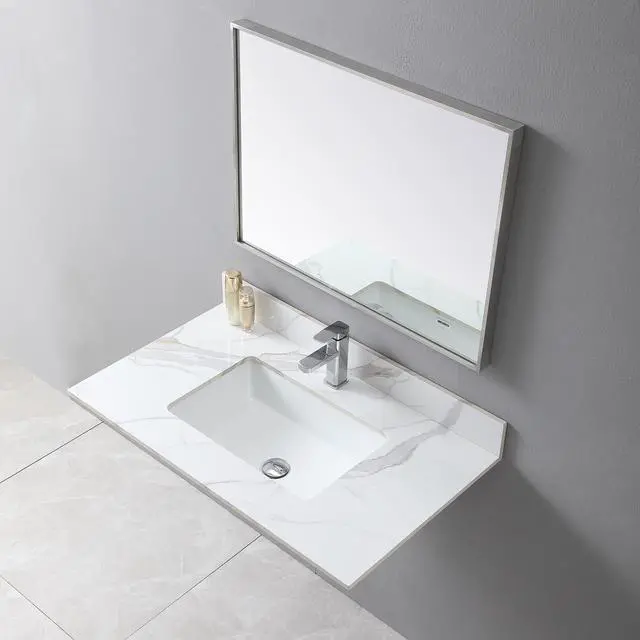 Main image of Montary 37inch bathroom vanity top stone carrara gold new style tops with rectangle undermount ceramic sink and single faucet hole