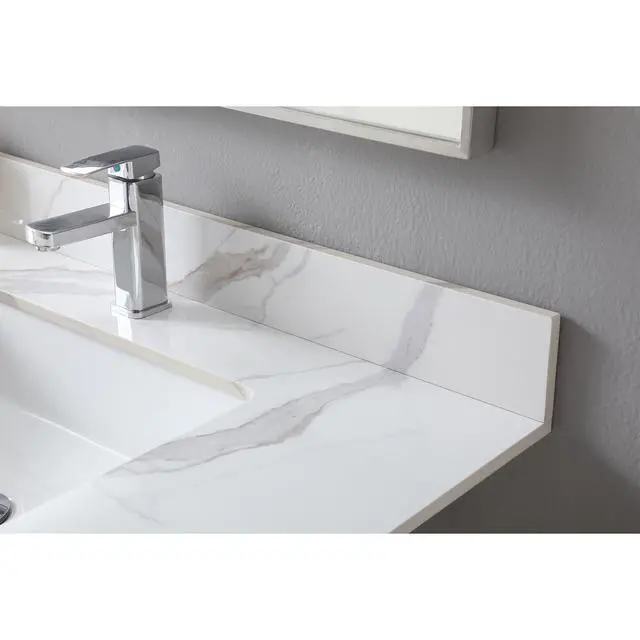 Alt view image 6 of 7 - Montary 37inch bathroom vanity top stone carrara gold new style tops with rectangle undermount ceramic sink and single faucet hole