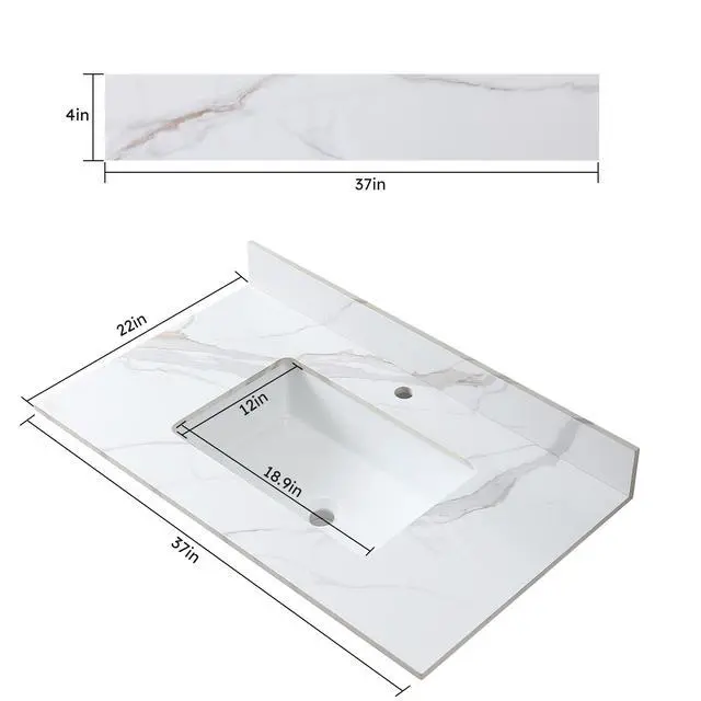 Alt view image 7 of 7 - Montary 37inch bathroom vanity top stone carrara gold new style tops with rectangle undermount ceramic sink and single faucet hole