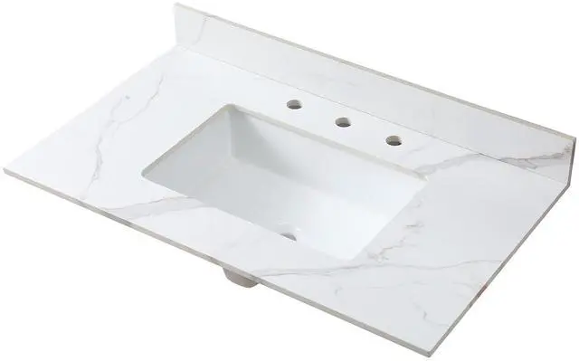Main image of Montary 37inch bathroom vanity top stone carrara gold new style tops with rectangle undermount ceramic sink and 3 faucet hole for bathroom cabinet