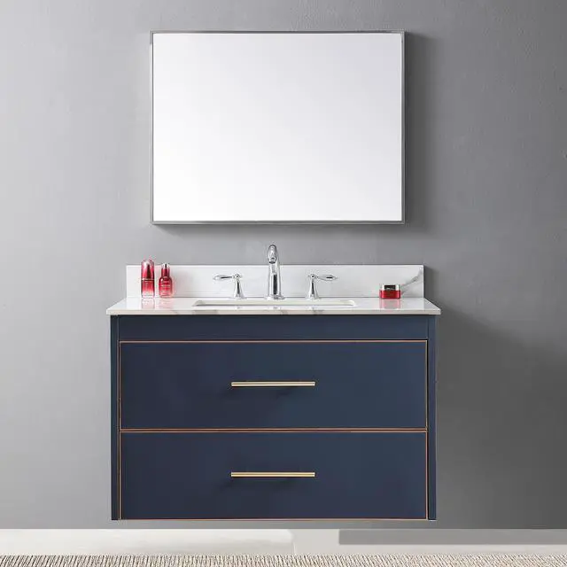 Alt view image 2 of 7 - Montary 37inch bathroom vanity top stone carrara gold new style tops with rectangle undermount ceramic sink and 3 faucet hole for bathroom cabinet
