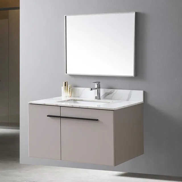 Alt view image 3 of 7 - Montary 37inch bathroom vanity top stone carrara gold new style tops with rectangle undermount ceramic sink and single faucet hole