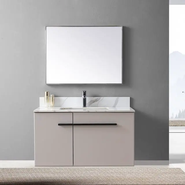 Alt view image 4 of 7 - Montary 37inch bathroom vanity top stone carrara gold new style tops with rectangle undermount ceramic sink and single faucet hole