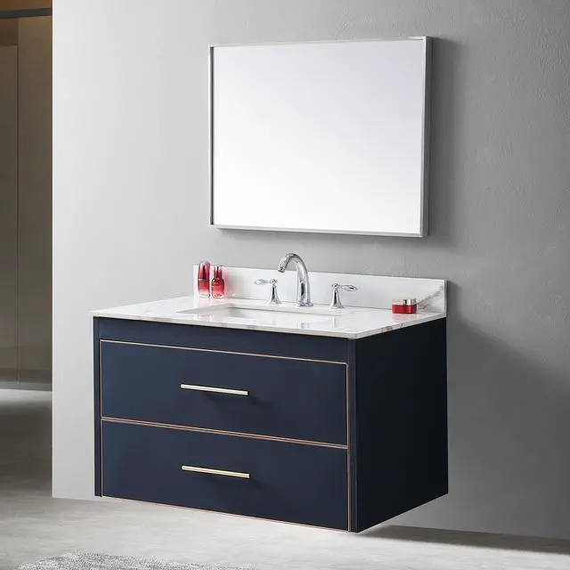 Alt view image 4 of 7 - Montary 37inch bathroom vanity top stone carrara gold new style tops with rectangle undermount ceramic sink and 3 faucet hole for bathroom cabinet