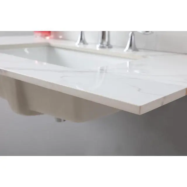 Alt view image 7 of 7 - Montary 37inch bathroom vanity top stone carrara gold new style tops with rectangle undermount ceramic sink and 3 faucet hole for bathroom cabinet