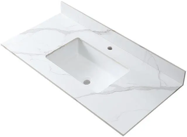 Main image of Montary 43x 22 inch bathroom stone vanity carrara gold color sintered stone vanity top with single faucet hole .