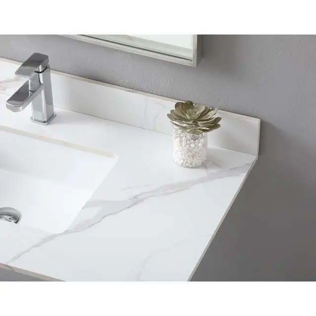 Alt view image 3 of 7 - Montary 43x 22 inch bathroom stone vanity carrara gold color sintered stone vanity top with single faucet hole .