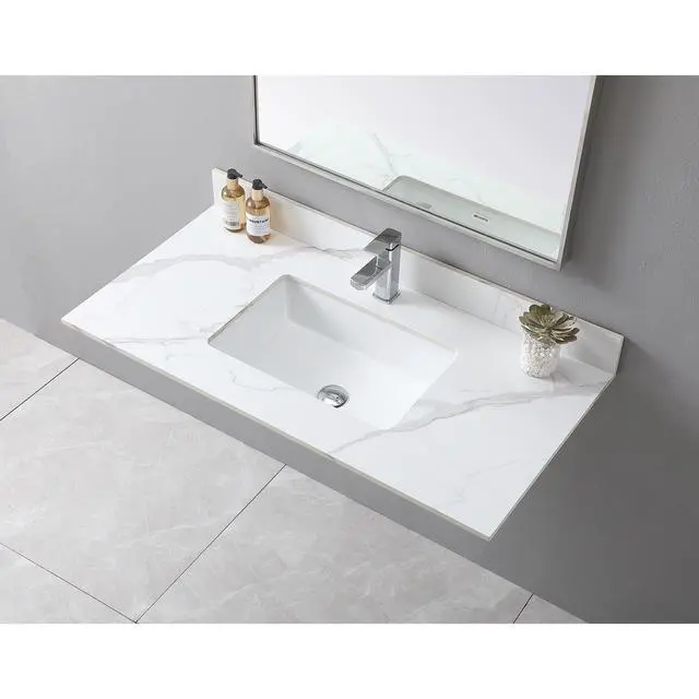 Alt view image 5 of 7 - Montary 43x 22 inch bathroom stone vanity carrara gold color sintered stone vanity top with single faucet hole .