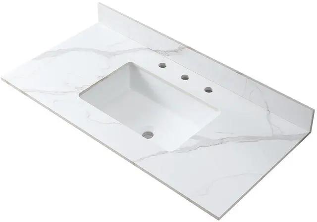 Main image of Montary 43x22inch bathroom vantiy top sintered stone carrara gold with 3 faucet hole for bathroom cabinet .