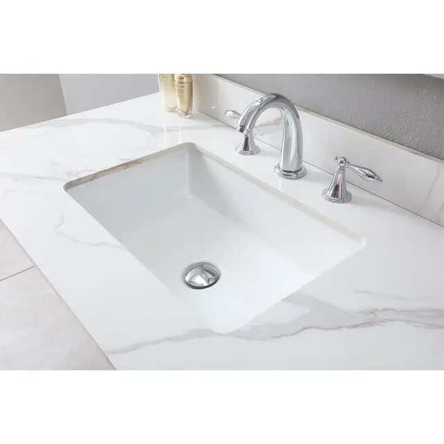 Alt view image 6 of 7 - Montary 43x22inch bathroom vantiy top sintered stone carrara gold with 3 faucet hole for bathroom cabinet .