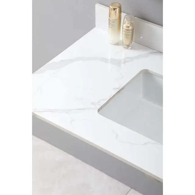 Alt view image 5 of 7 - Montary 43x22inch bathroom vantiy top sintered stone carrara gold with 3 faucet hole for bathroom cabinet .