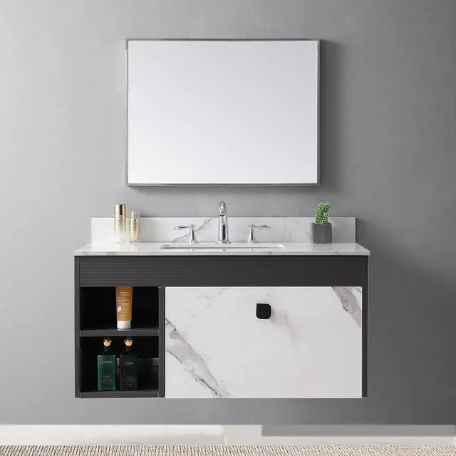 Alt view image 3 of 7 - Montary 43x22inch bathroom vantiy top sintered stone carrara gold with 3 faucet hole for bathroom cabinet .