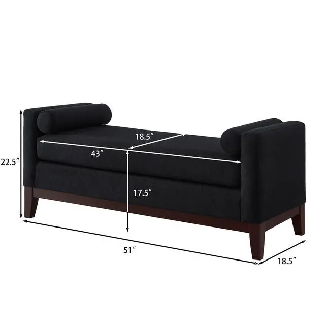 Alt view image 2 of 7 - Large Upholstered Boucle Fabric Ottoman with Pillows,Comfort Padded Window Bench for Living Room,Entryway Bench-Black