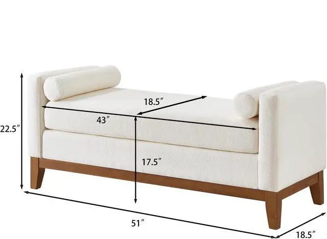 Alt view image 2 of 7 - Large Upholstered Boucle Fabric Ottoman with Pillows,Comfort Padded Window Bench for Living Room,Entryway Bench-Ivory