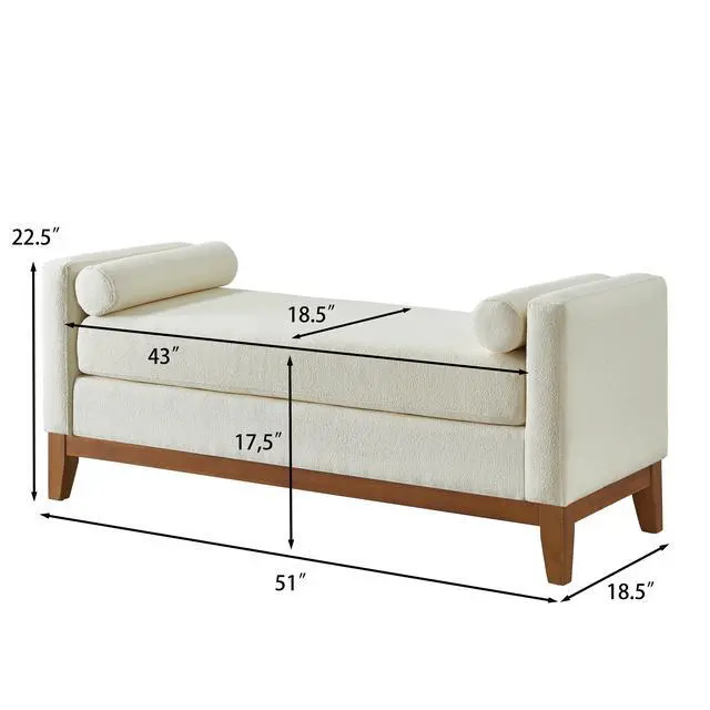 Alt view image 2 of 7 - Large Upholstered Boucle Fabric Ottoman with Pillows,Comfort Padded Window Bench for Living Room,Entryway Bench-Beige