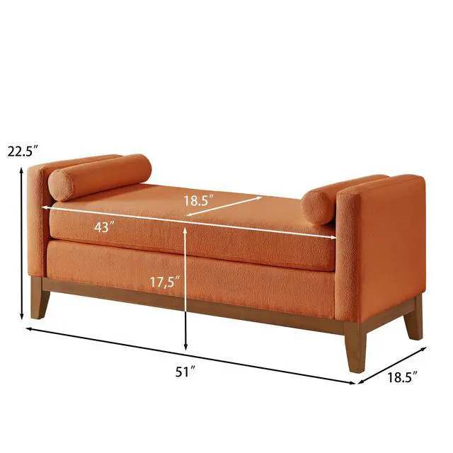 Alt view image 2 of 7 - Large Upholstered Boucle Fabric Ottoman with Pillows,Comfort Padded Window Bench for Living Room,Entryway Bench-Orange