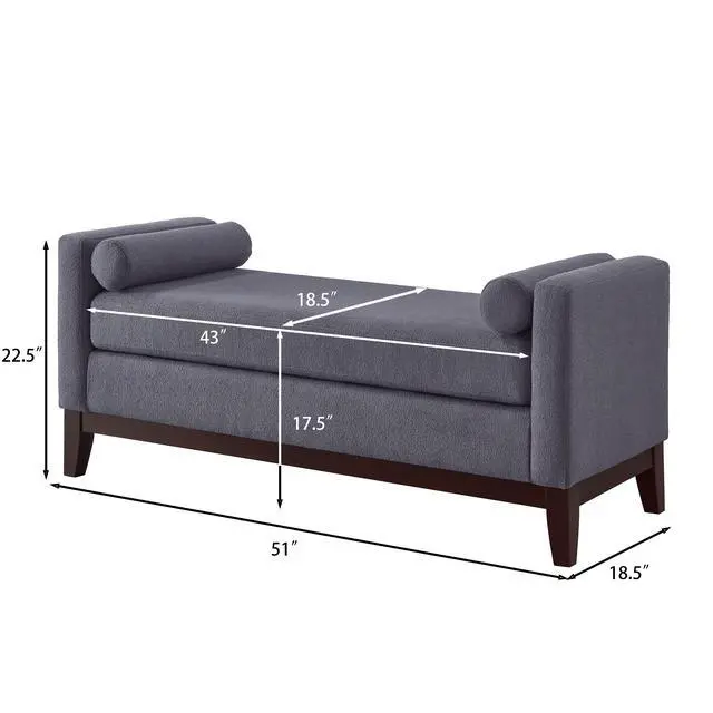 Alt view image 2 of 7 - Large Upholstered Boucle Fabric Ottoman with Pillows,Comfort Padded Window Bench for Living Room,Entryway Bench-Dark Gray