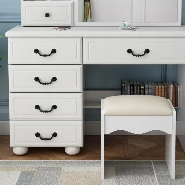Alt view image 7 of 7 - Fashion Vanity Desk with Mirror and Lights for Makeup, Vanity Mirror with Lights and Table Set with 3 Color Lighting Brightness Adjustable, 6 Drawers, White Color