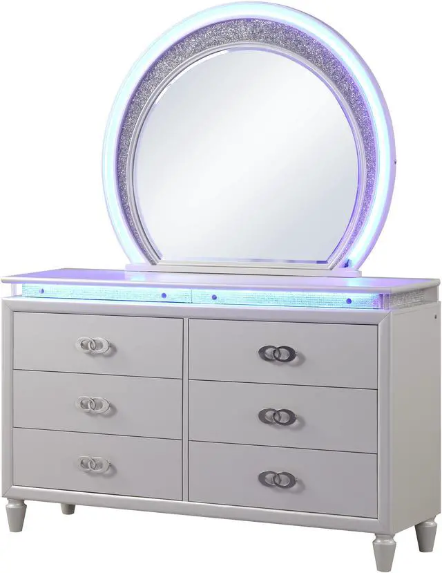 Main image of Perla 6 Drawer LED Dresser Made with Wood in Milky White